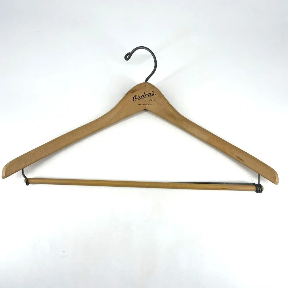 3 Ct VTG WISHBONE Wishbone-Shaped Wood Coat Suit Hangers Locking Pants Bar